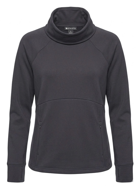 Athleta Tops - Athleta Black Fleece Lined Roll Neck Pullover Sweatshirt - size large - winter